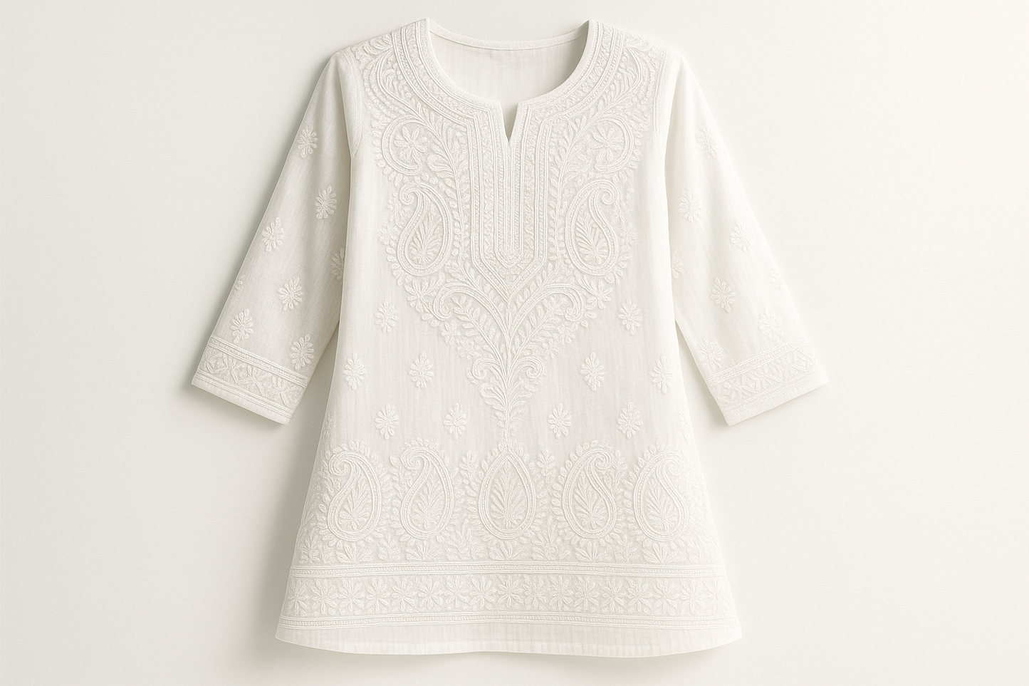 Classic White Cotton Chikan Kurti
