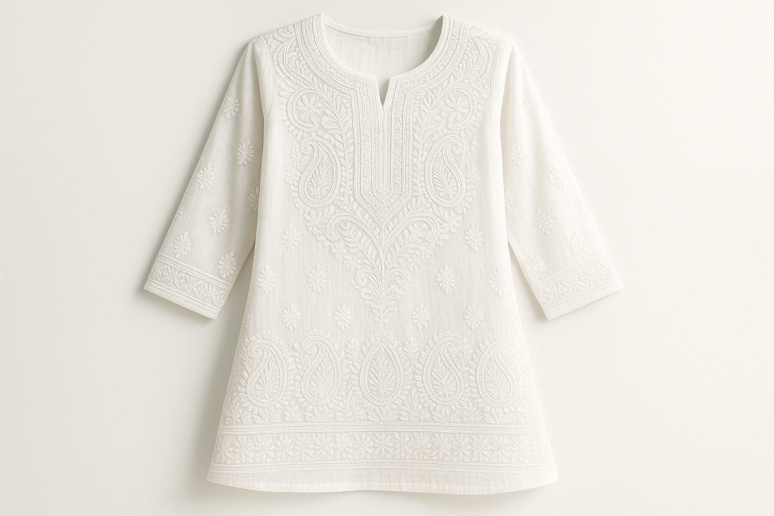 Classic White Cotton Chikan Kurti