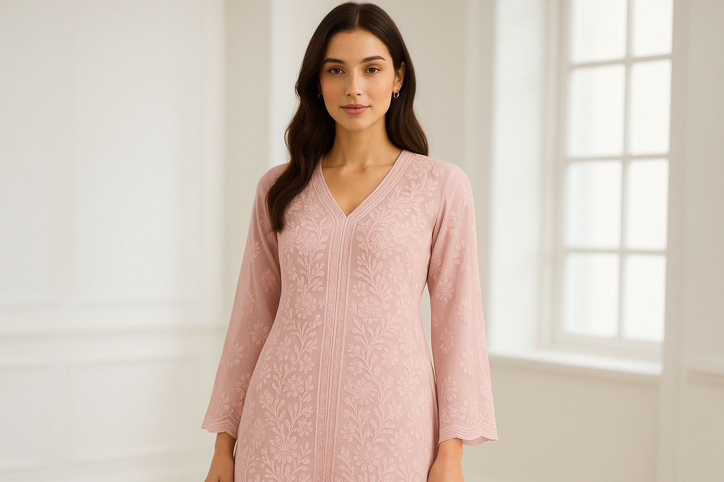 Elegant Pink Georgette Chikan Kurti